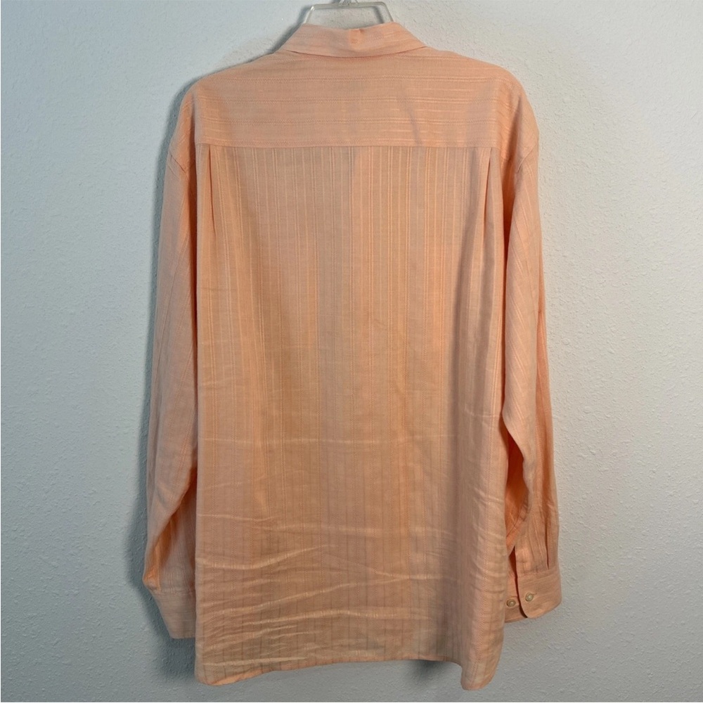 Tommy Bahama Men’s Large Striped Light Orange Linen Blend Button Up Shirt - Picture 9 of 14